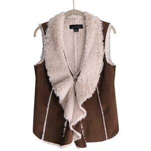 Penny Lane Small Vest Mocha Faux Suede and Soft Shearling Lagenlook Boho Hippie